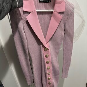Retrofete Pink Mini Dress with Gold Buttons